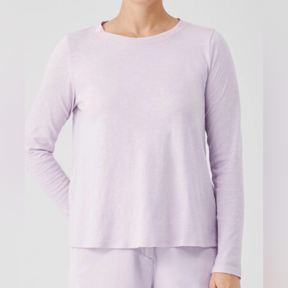 Eileen Fisher Organic Linen Jersey Crewneck Long Sleeve Tee - Picture 1 of 13